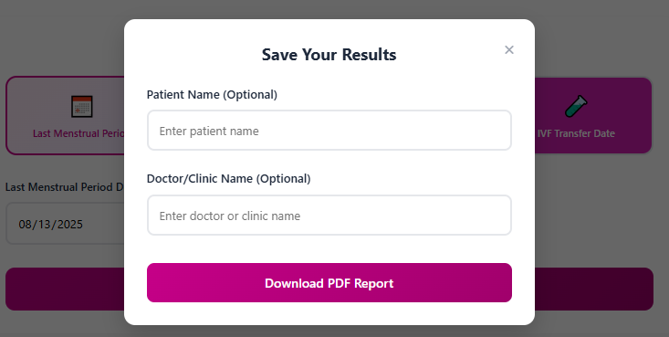 Pregnancy Week Calculator by LMP Result save pdf